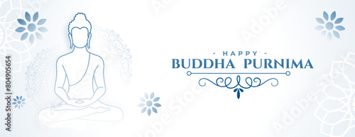 line art gautam buddha purnima or vesak day greeting banner