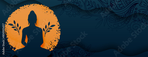 grungy style buddha purnima holiday banner with text space