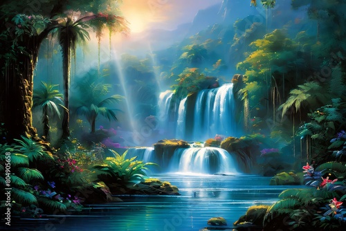 waterfall and rain forest