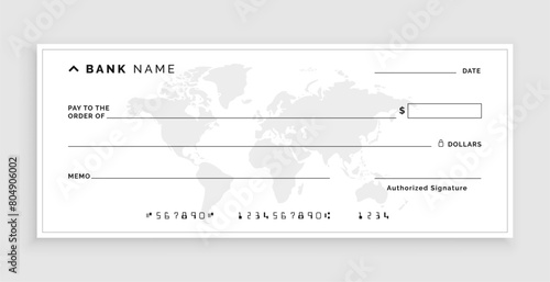 white bank check cheque voucher mockup with world amp