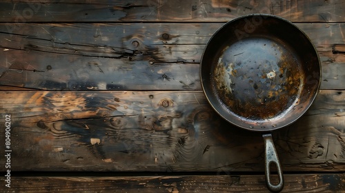 frying pan on wooden table