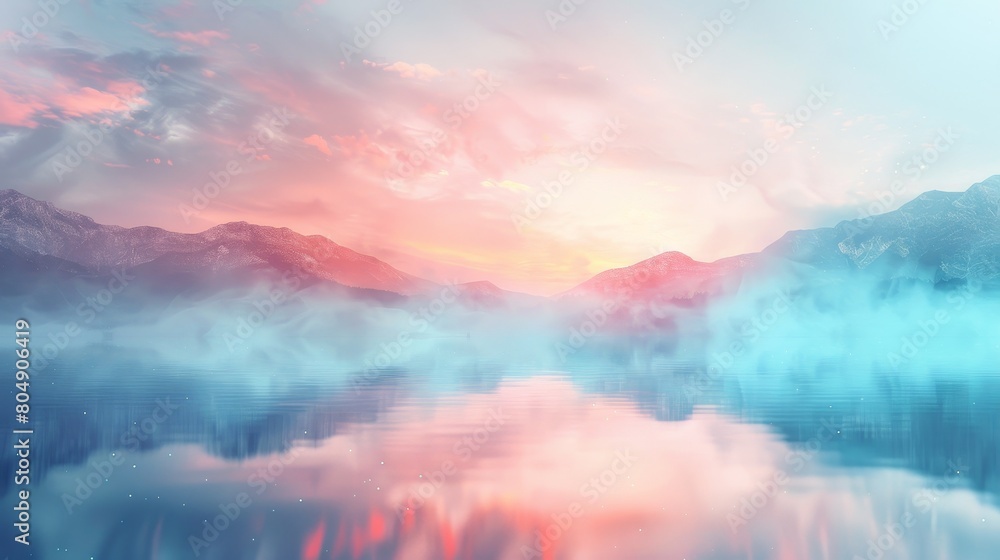 A serene landscape with a blurred background of soft fluffy pastel colors