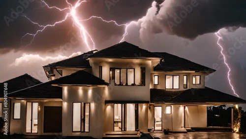 Wallpaper Mural a house struck by lightning in extreme weather Torontodigital.ca