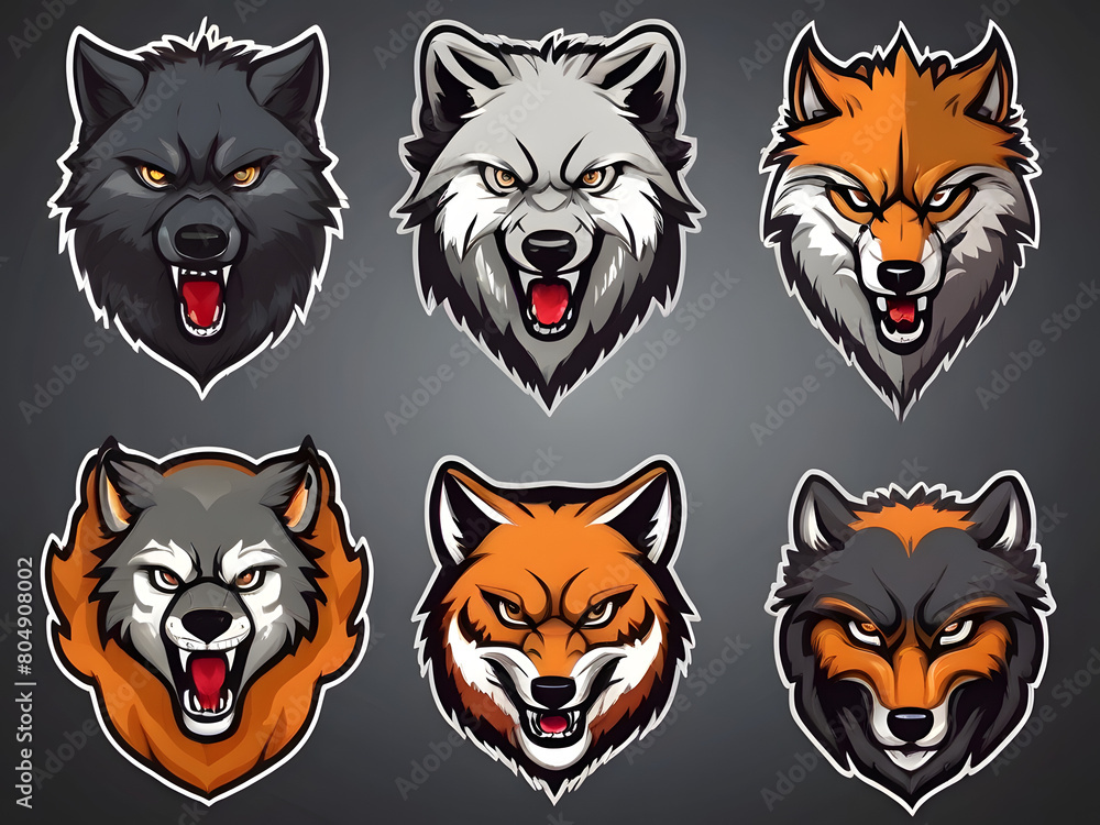 Obraz premium dangrous , Wolf Mascot Sporting Emblem. Vector Illustration of Wolf's Head Mascot. Tiger Head Emblem for Gaming. Sporty Character Logo on White Background.