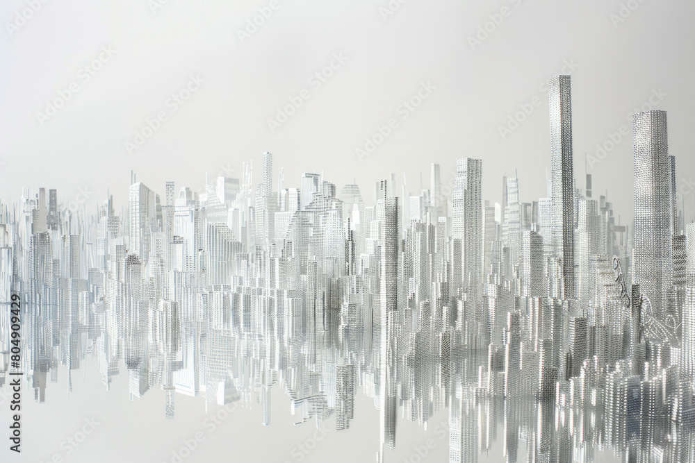 Skyscrapers made from paper clips.  Tall, sleek structures towering over the cityscape, their metallic surfaces catching the light