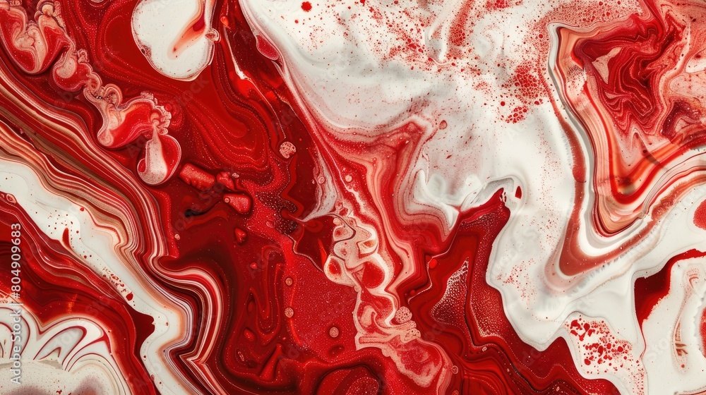 Swirling marble patterns in reds and whites with heart shapes