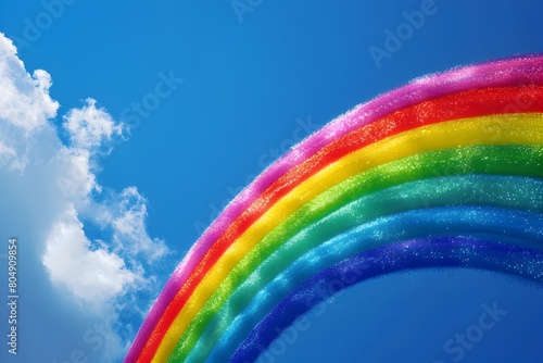 Vibrant Rainbow Arch Spanning Across Bright Cloudy Sky in Stunning Landscape