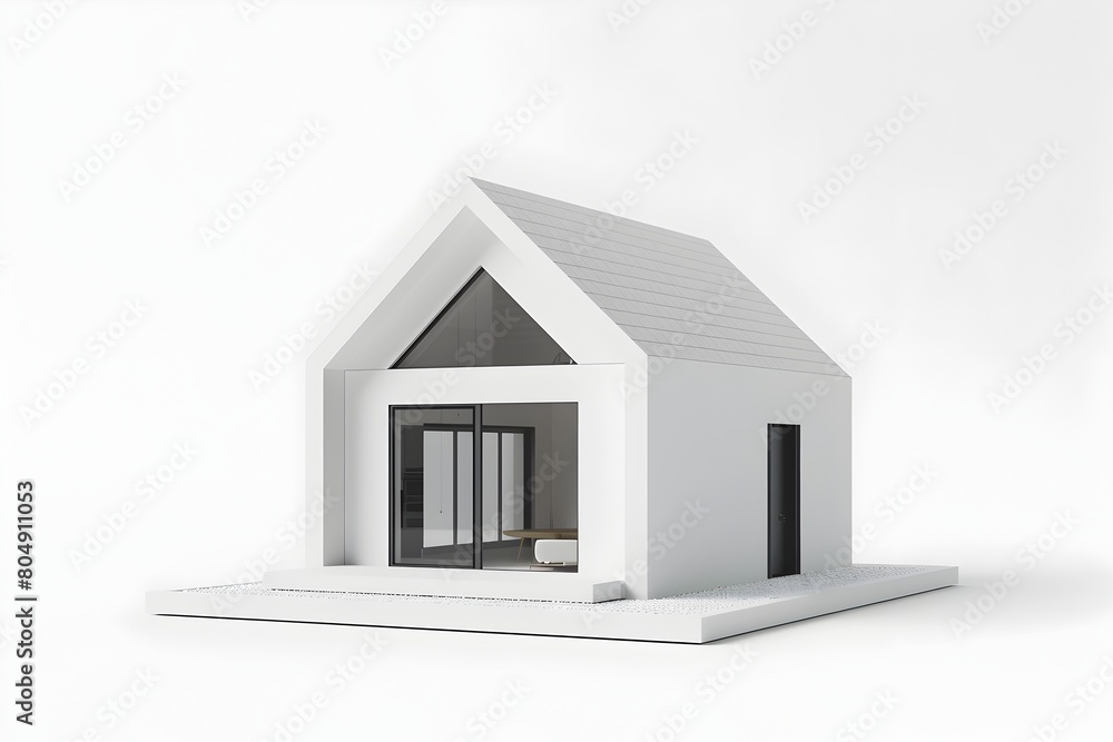 Minimalist 3D Model of Simple White House on Clean Background