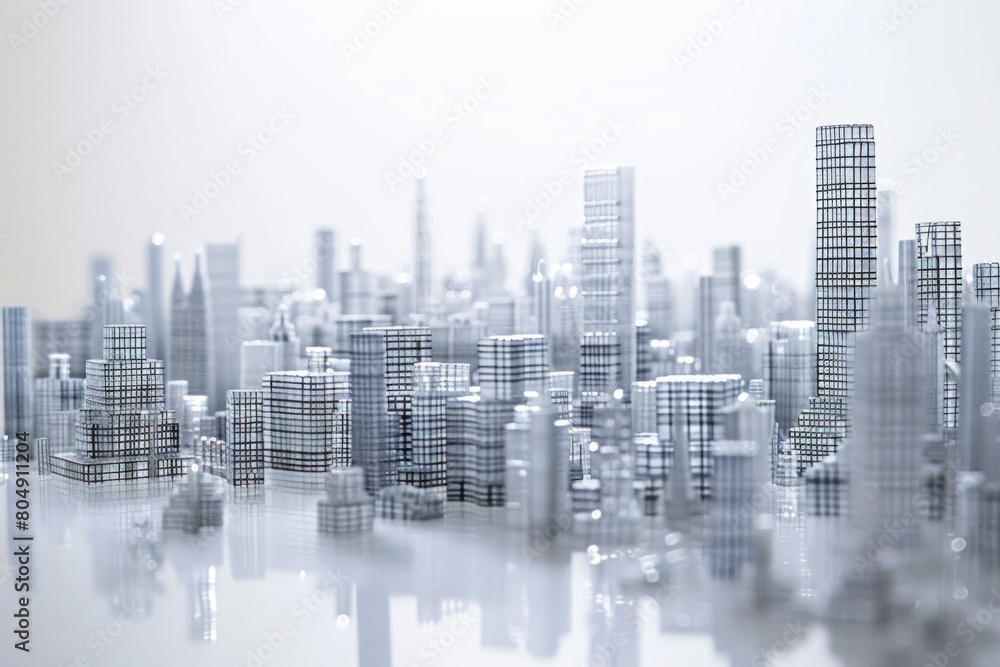 Skyscrapers made from paper clips. Tall, sleek structures towering over the cityscape, their metallic surfaces catching the light Skyscrapers made from paper clips. Tall, sleek structures towering over the cityscape, their metallic surfaces catching the light