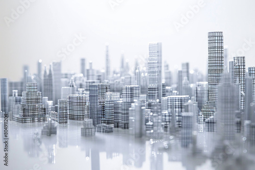 Skyscrapers made from paper clips.  Tall  sleek structures towering over the cityscape  their metallic surfaces catching the light