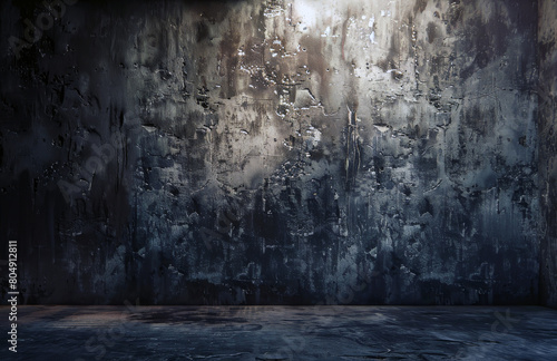 Atmospheric image of a dimly lit room with a textured cement wall, evoking a sense of mystery. photo