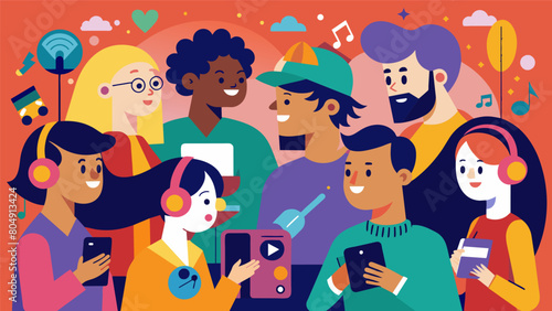 The event was a melting pot of cultures and genres with people sharing their personal music recommendations and discovering new favorites along the Vector illustration