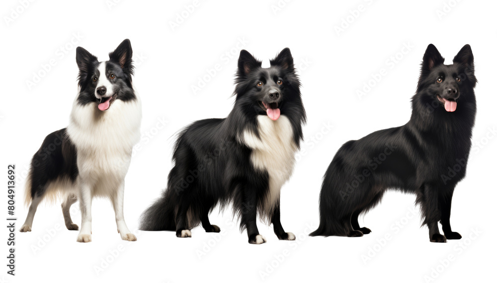 Obraz premium group of black and white dogs isolated on transparent background cutout