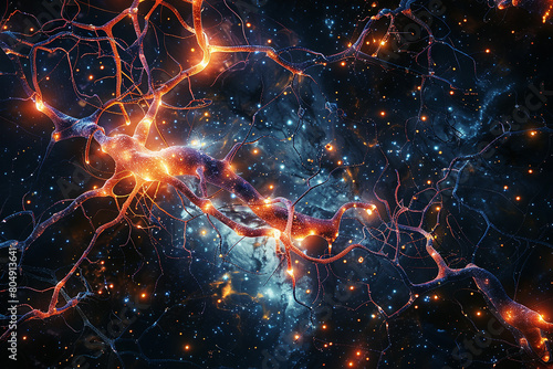 A celestial symphony of neurons sings across the cosmos, harmonizing in a melody of interconnectedness. photo