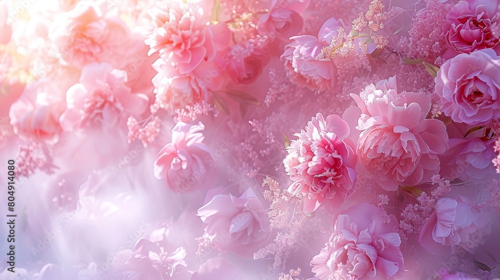 Multiple soft pink peonies floating gracefully in the air Multiple soft pink peonies floating gracefully in the air