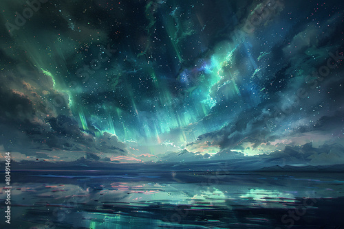 A shimmering aurora of cognition dances across the heavens  painting the night sky with the colors of thought.