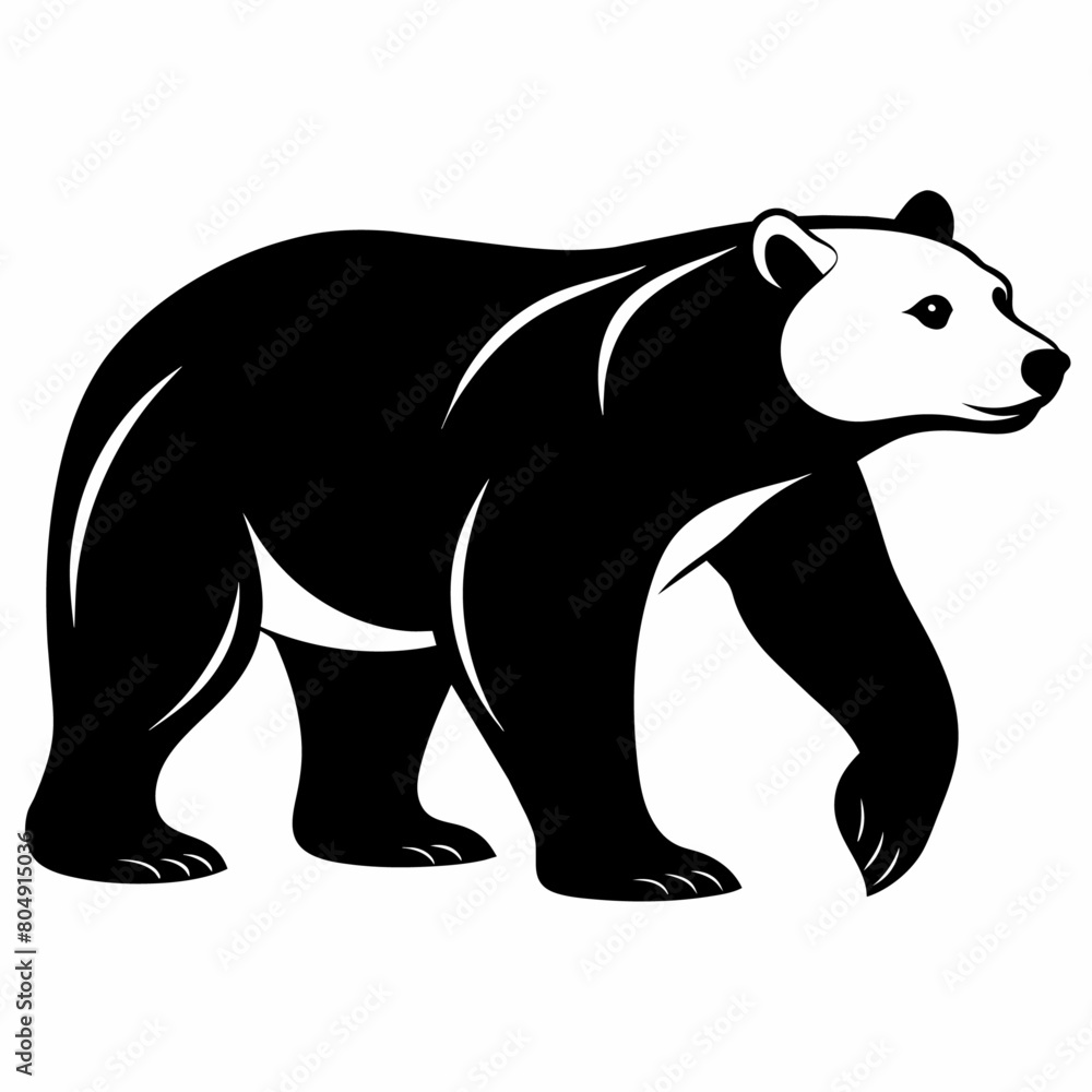 Fototapeta premium A polar Bear Walking vector silhouette, flat style black color illustration, isolated white background (12)