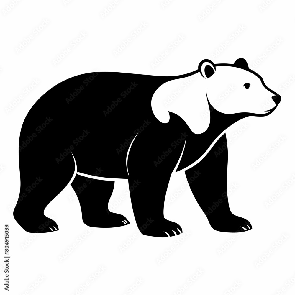 Fototapeta premium A polar Bear Walking vector silhouette, flat style black color illustration, isolated white background (15)