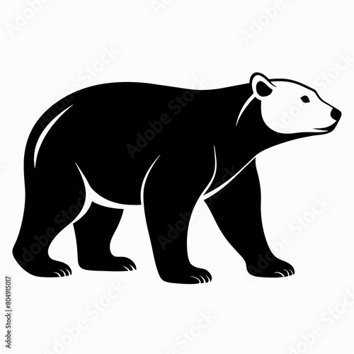 A polar Bear Walking  vector silhouette  flat style black color illustration  isolated white background  8 