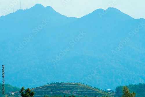 Panoramic view of Mount Ledang or Gunung Ledang scenery in Jementah, Johor, Malaysia.