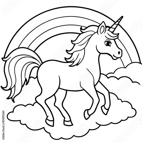 unicorn dash coloring book page line art, outline, vector illustration, isolated white background (26)