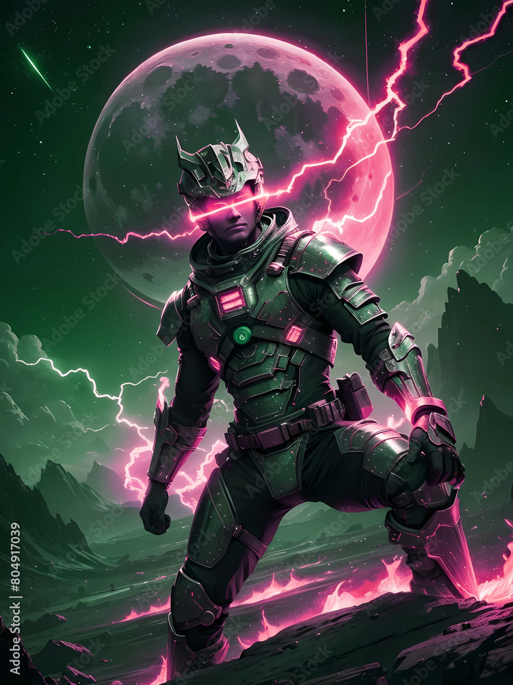 Fototapeta premium Elegant space soldier character on alien planet