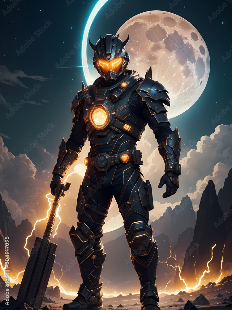 Fototapeta premium Elegant space soldier character on alien planet