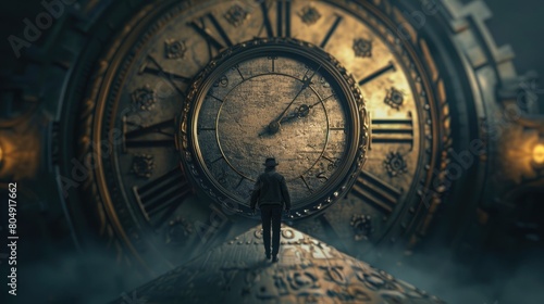 3D illustration concept about time running out with a clock and person photo