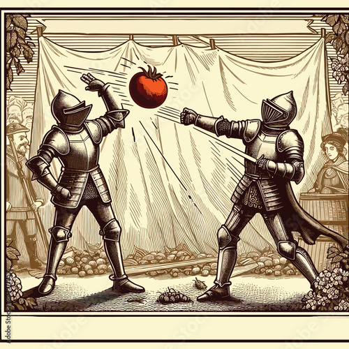 Two Knight Fighting and Wearing Medieval Knight Armor Engraved