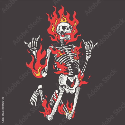 Skull in the fire. Vector illustration

