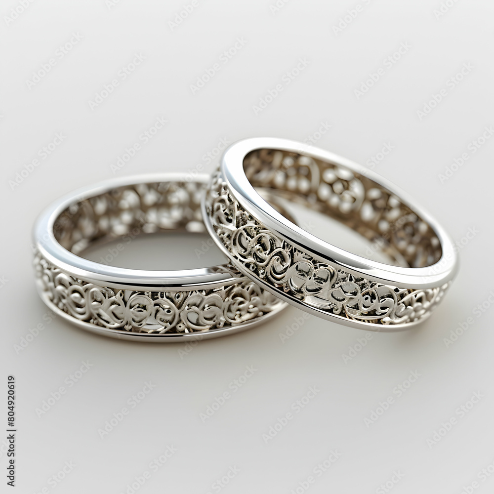 Macro shots of intricate wedding band patterns in 3D flat icon style with isolated white background Macro shots of intricate wedding band patterns in 3D flat icon style with isolated white background