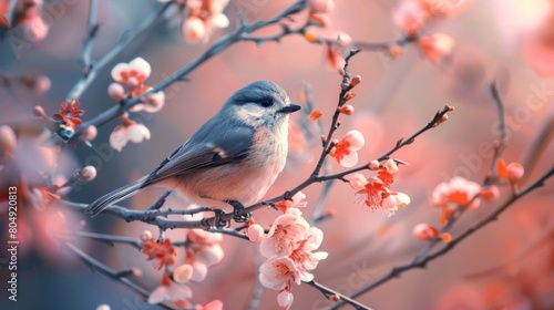 Bird perched on flowering branches 