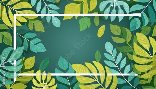 Nature background, abstract white frame in the leaves with copy space