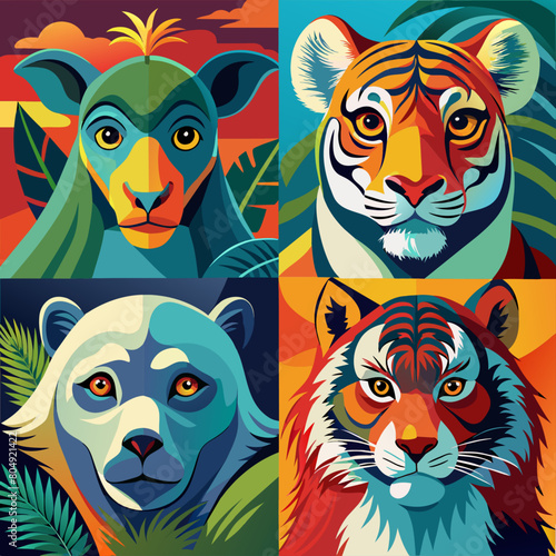tiger vector  Endangered species awareness backgrounds with vibrant animal portraits.