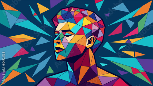 A colorful mosaic made of shattered pieces of glass representing the artists fragmented thoughts and emotions and their journey towards selfdiscovery. Vector illustration