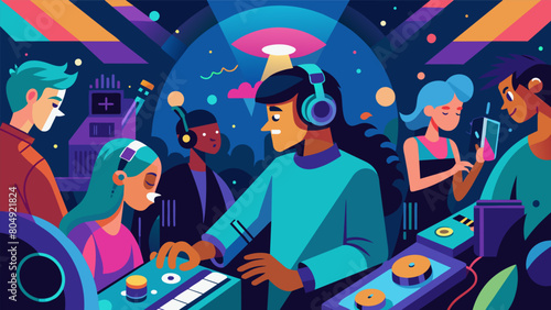 Electronic beats and experimental sounds fill the air as patrons immerse themselves in the futuristic world of electronic music. Vector illustration