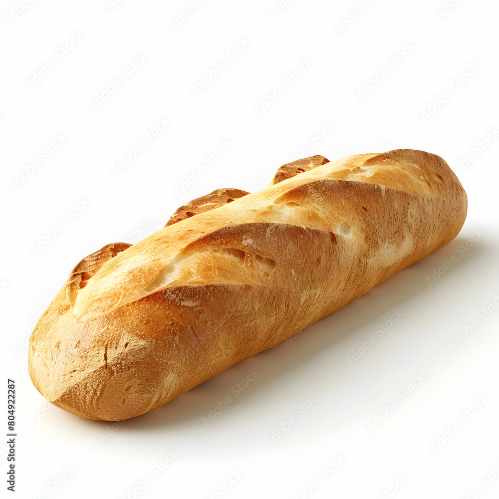 3D Flat Icon Highlighting the Crunch of a Freshly Baked Baguette, Close-Up Shots of Crispy Exterior and Soft Interior with Eater Theme, Isolated White Background 3D Flat Icon Highlighting the Crunch of a Freshly Baked Baguette, Close-Up Shots of Crispy Exterior and Soft Interior with Eater Theme, Isolated White Background