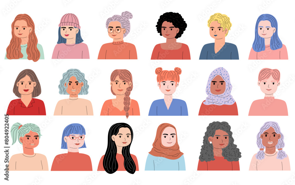 Fototapeta premium collection of woman portrait in various styles vector illustration