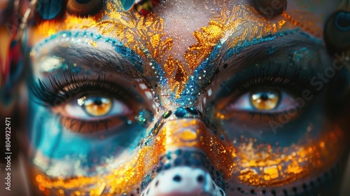 Artistic Expression: Vibrant Face Paint and Glitter photo