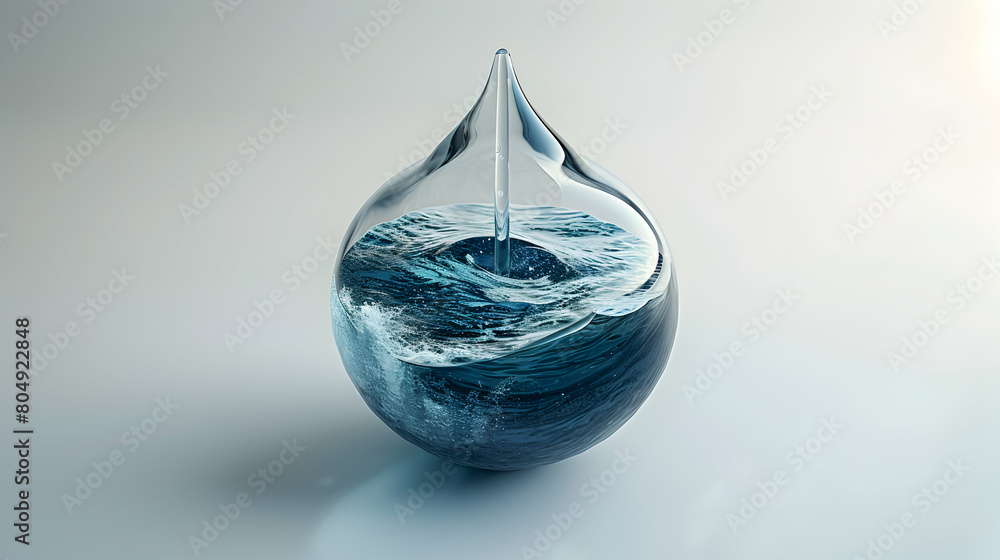 3D Flat Icon: Ocean in a Drop - Encapsulating a Vast Ocean in a Single Drop, Promoting Clean Seas 3D Flat Icon: Ocean in a Drop - Encapsulating a Vast Ocean in a Single Drop, Promoting Clean Seas