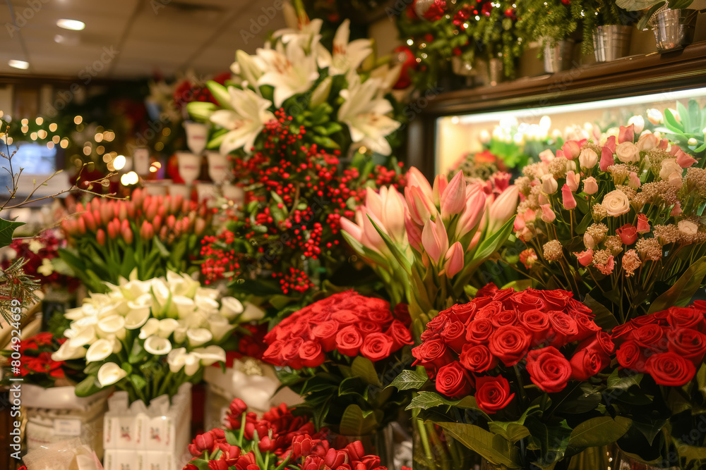 Fototapeta premium Festive Holiday Flower Arrangements in Store