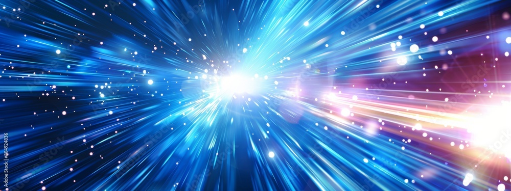Obraz premium Abstract blue light speed background with rays of light and blurred effect for design, technology concept in the style of technology.