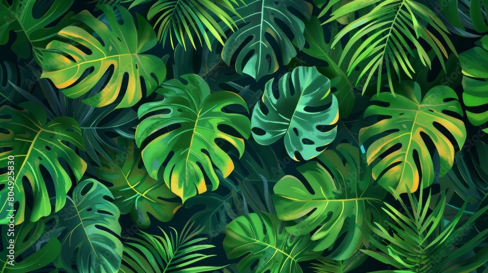 An abstract representation of lush tropical foliage, creating a dense green botanical wallpaper An abstract representation of lush tropical foliage, creating a dense green botanical wallpaper