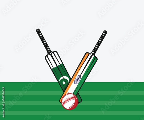Pakistan vs India Cricket Match concept with flag on bats . Creative illustration of participant countries flags