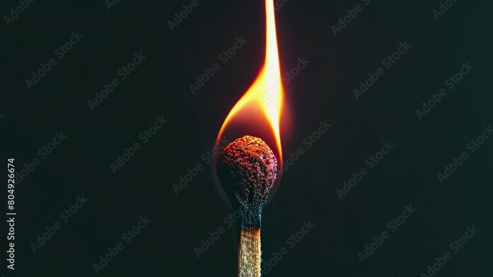 Match burns on isolated black background. Fire close up macro photography. Burning matchstick closeup. Bright red orange flame. Beautiful dance of light. Match burns on isolated black background. Fire close up macro photography. Burning matchstick closeup. Bright red orange flame. Beautiful dance of light.