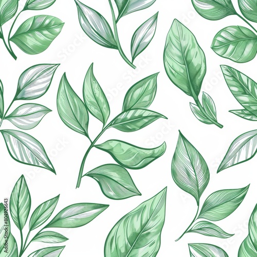 A seamless botanical watercolor illustration featuring a variety of green leaves, perfect for backgrounds, textiles, and eco-friendly concepts