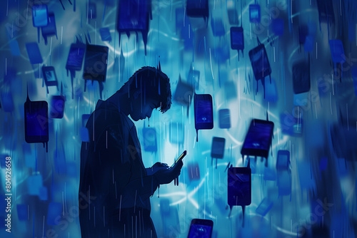 Young Man Using Smartphone: Smartphone Addiction, Technology Addiction, Internet Addiction, or Social Media Addiction Concept