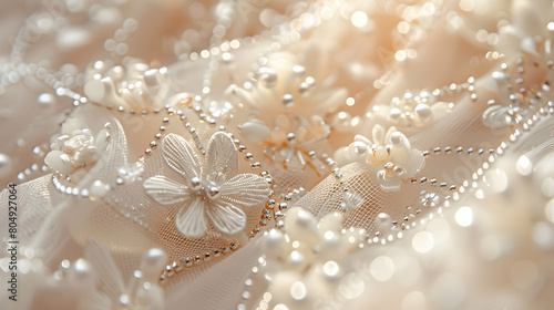 Exquisite Close-Up Shots of Intricate Beading on Bridal Gowns in Wedding Theme