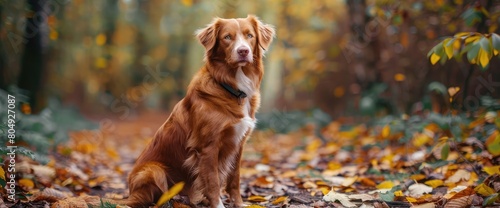 Nova Scotia Duck Tolling Retriever dog on nature in the forest park