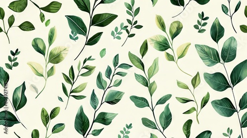 A seamless botanical watercolor illustration featuring a variety of green leaves  perfect for backgrounds  textiles  and eco-friendly concepts